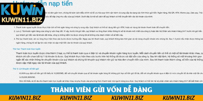 Thành viên gửi vốn dễ dàng Thành viên gửi vốn dễ dàng
